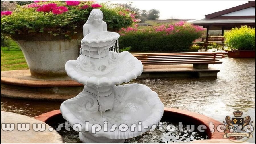 Fântană arteziană scoică mare, alb marmorat, model F6. B (1)