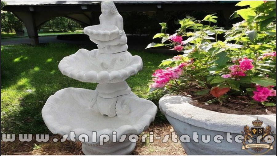 Fântană arteziană scoică mare, alb marmorat, model F6. B (2)