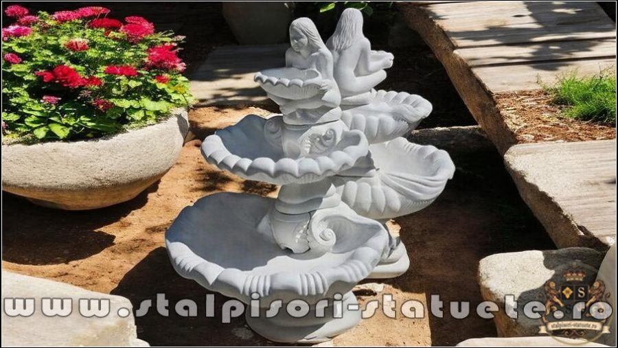 Fântană arteziană scoică mare, alb marmorat, model F6. B (3)