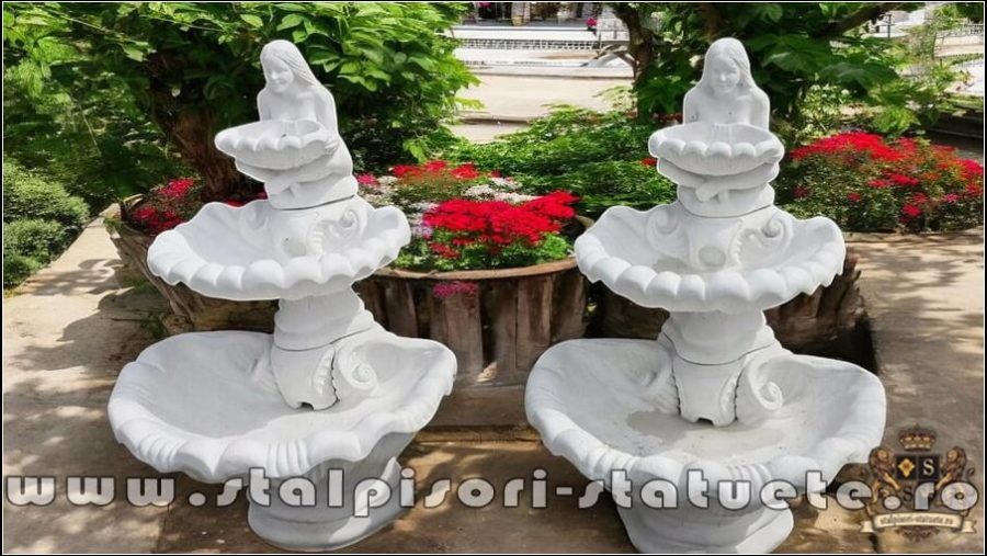 Fântană arteziană scoică mare, alb marmorat, model F6. B (4)