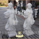 Statuetă fata cu coșulețe, alb marmorat, model S23.