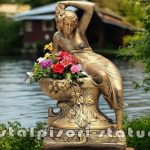 Statuetă jardinieră flori, arămiu patinat, model J12.