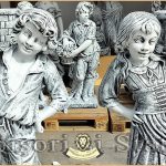 Statuete copii cu coșulețe, gri antichizat, model J3,J4.