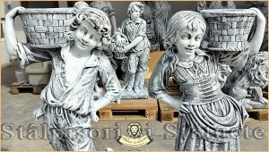 Statuete copii cu coșulețe, gri antichizat, model J3,J4.