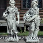 Set statuete băiat și fată, gri patinat, model S43.