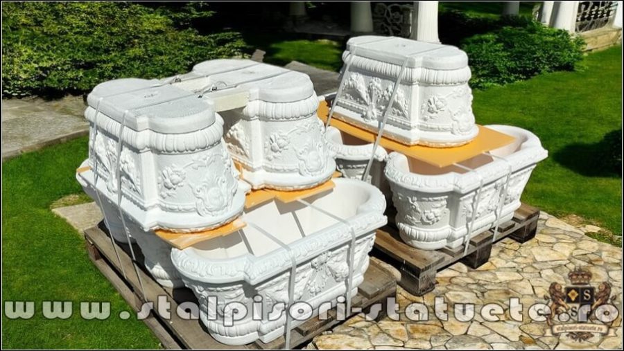 Jardinieră ornament flori, alb marmorat, model J8. (5)