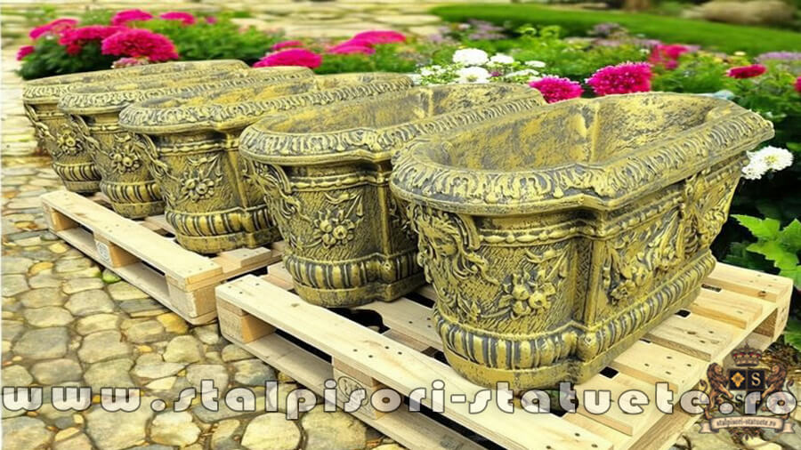 Jardinieră ornament flori, auriu antichizat, model J8. (2)