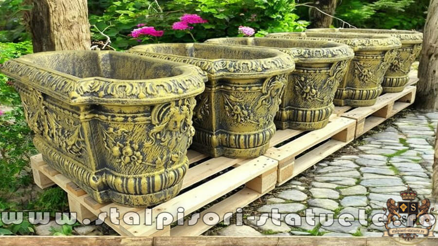 Jardinieră ornament flori, auriu antichizat, model J8. (4)