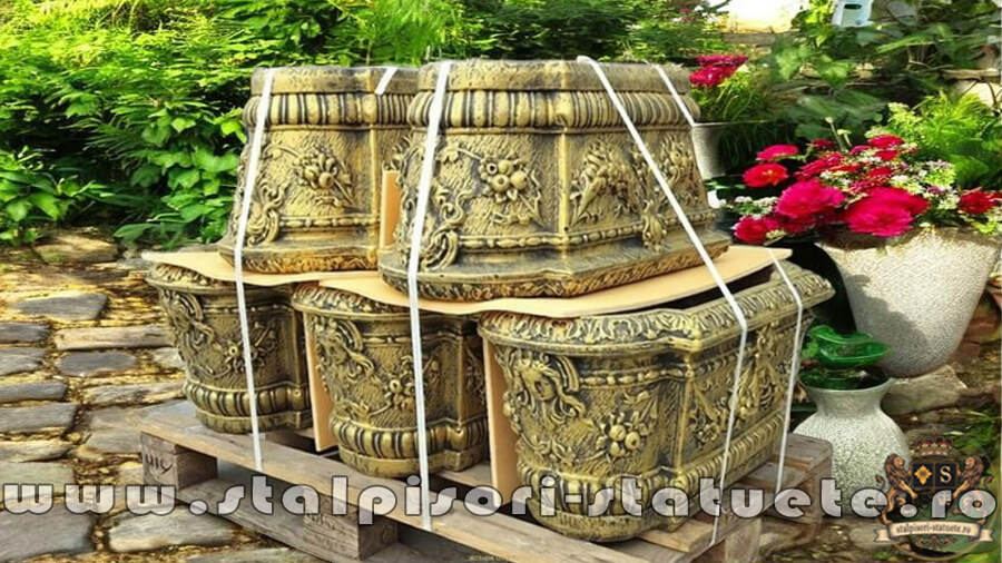 Jardinieră ornament flori, auriu antichizat, model J8. (5)