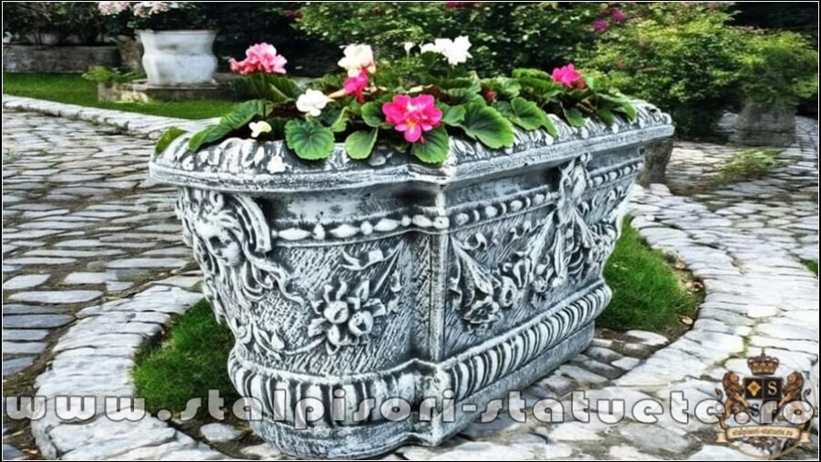Jardinieră ornament flori, gri antichizat, model J8. (1)