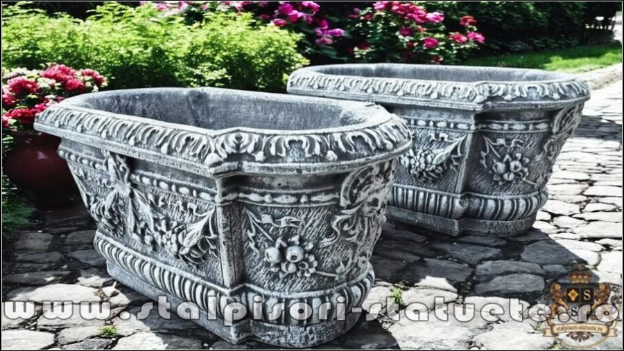 Jardinieră ornament flori, gri antichizat, model J8. (2)