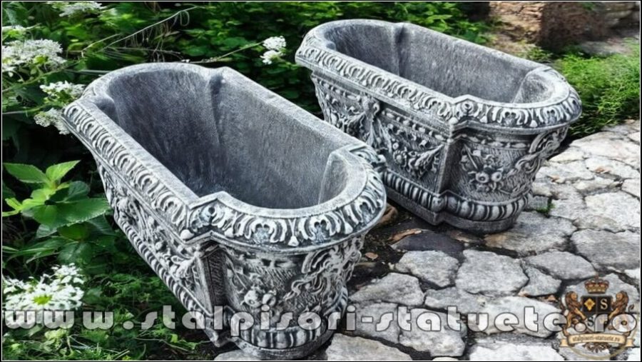 Jardinieră ornament flori, gri antichizat, model J8. (4)