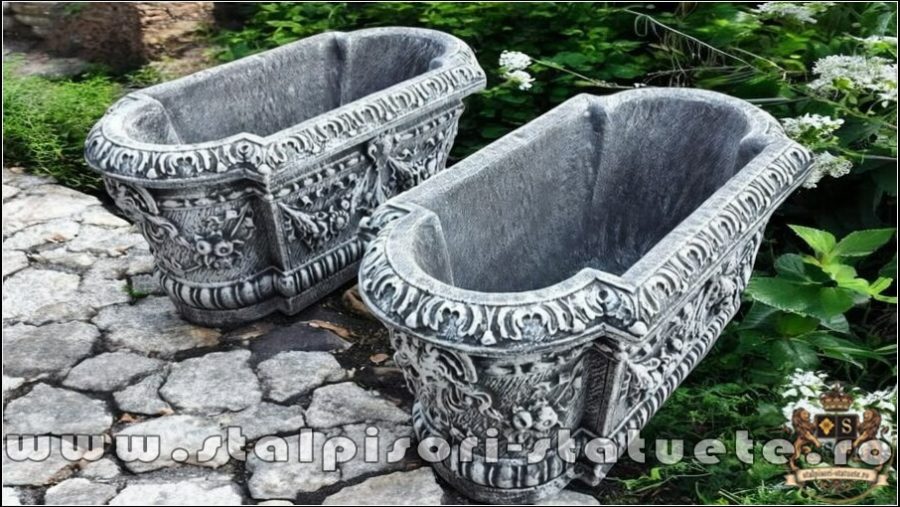 Jardinieră ornament flori, gri antichizat, model J8. (5)