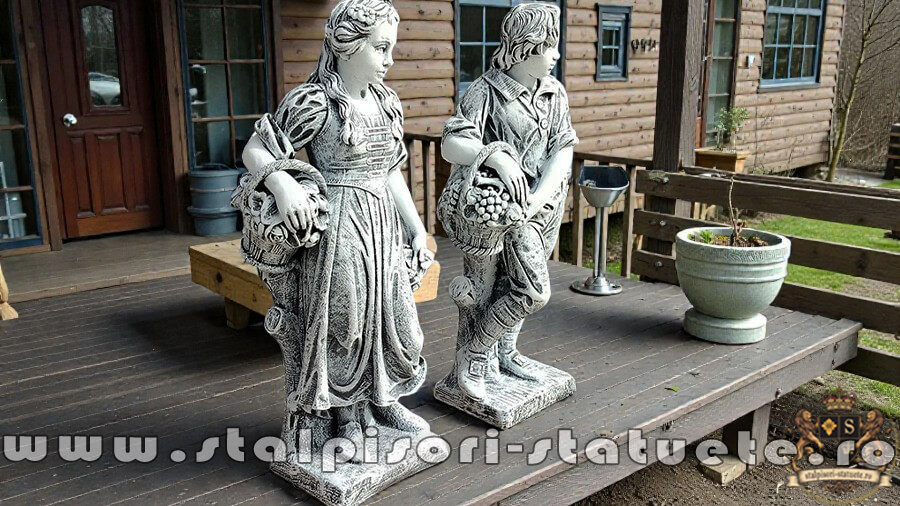 Set statuete băiat și fată, gri patinat, model S43. (3)