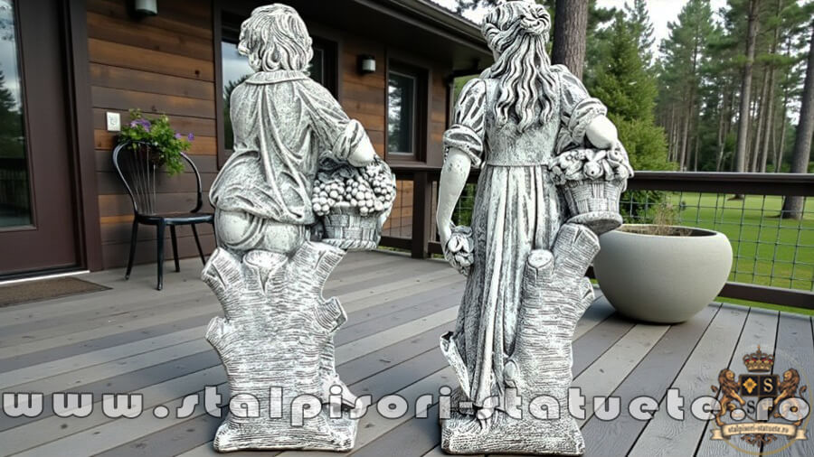 Set statuete băiat și fată, gri patinat, model S43. (4)