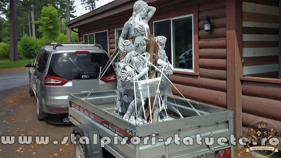 Set statuete băiat și fată, gri patinat, model S43. (5)