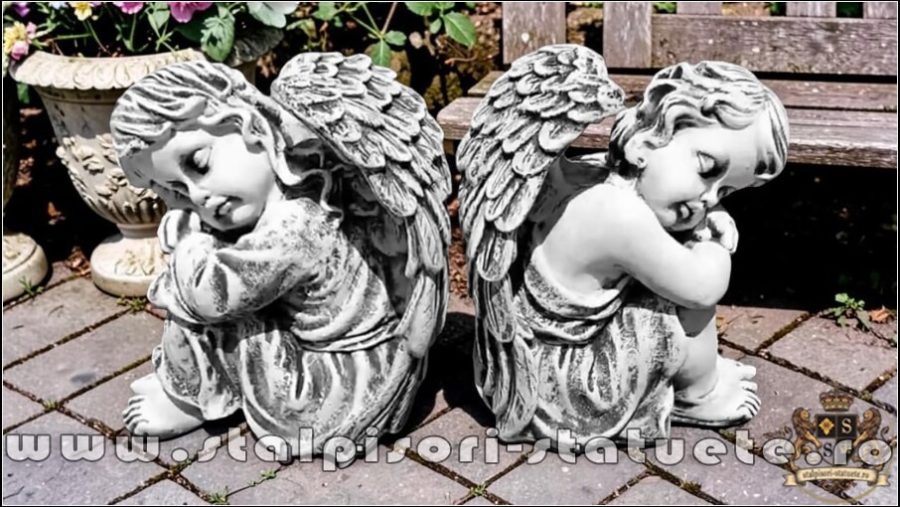 Set statuete îngerași adormiți, gri patinat, model S22. (3)