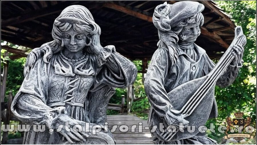 Set statuete muzicanți, gri patinat, model S69. (2)