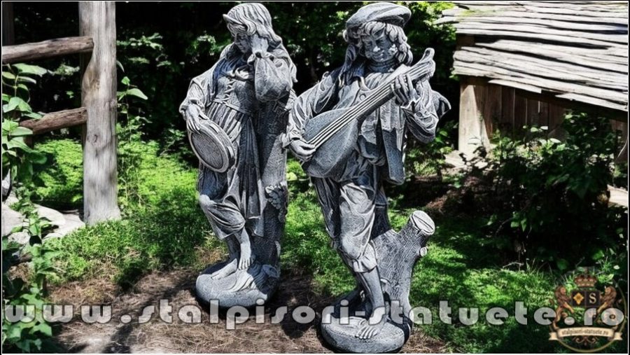 Set statuete muzicanți, gri patinat, model S69. (3)