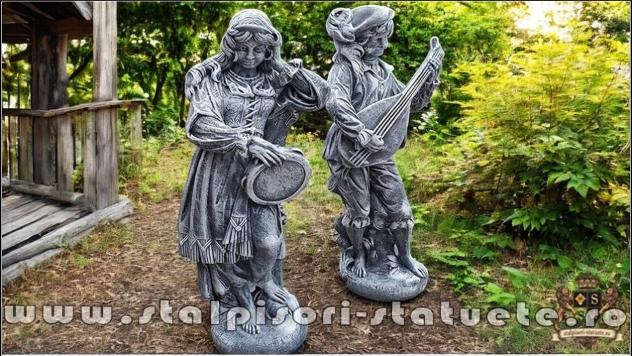 Set statuete muzicanți, gri patinat, model S69. (4)