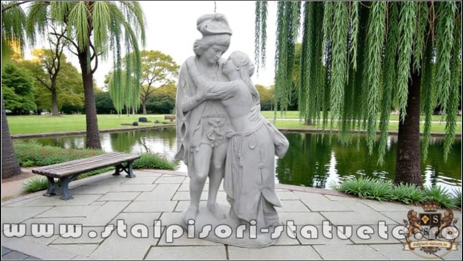 Statuetă Romeo și Julieta, alb marmorat, model S55. (1)