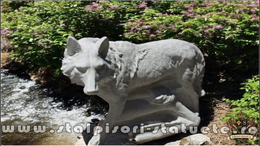 Statuetă animal lup, alb marmorat, model S78. (1)