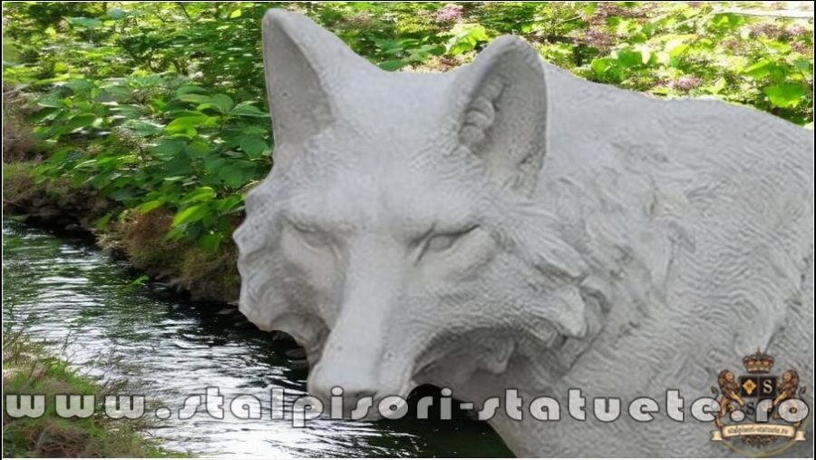 Statuetă animal lup, alb marmorat, model S78. (2)