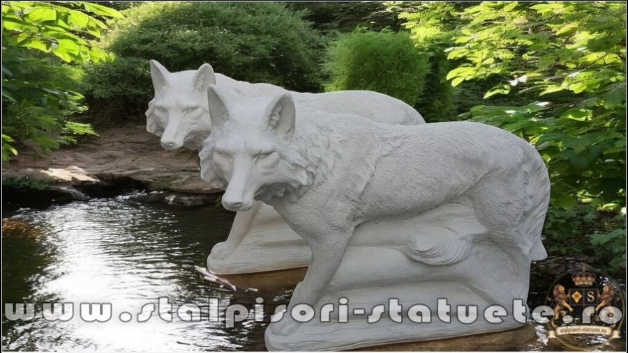 Statuetă animal lup, alb marmorat, model S78. (4)