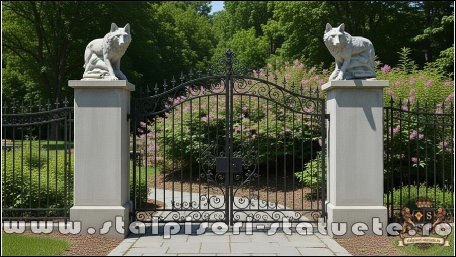 Statuetă animal lup, alb marmorat, model S78. (5)