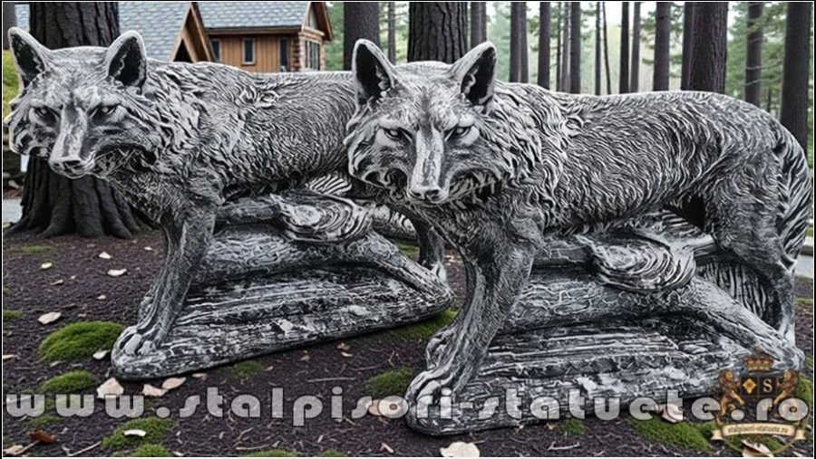 Statuetă animal lup, gri antichizat, model S78. (1)