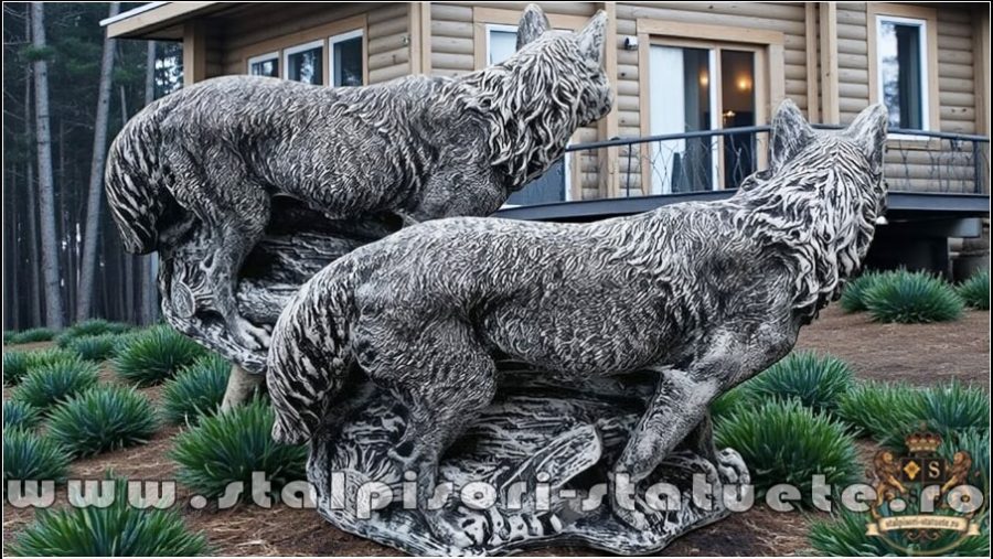 Statuetă animal lup, gri antichizat, model S78. (4)