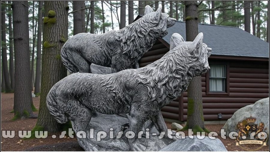 Statuetă animal lup, gri antichizat, model S78. (5)