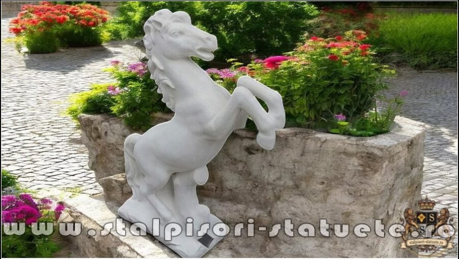 Statuetă căluț mediu, alb marmorat, model S37. (1)