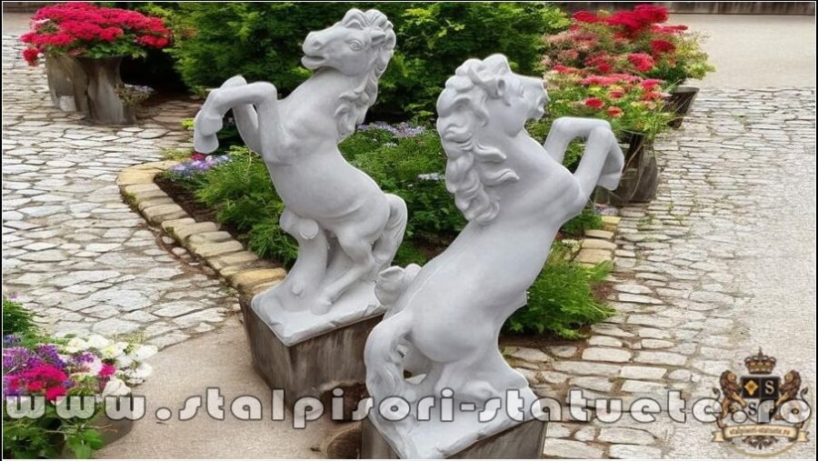 Statuetă căluț mediu, alb marmorat, model S37. (5)