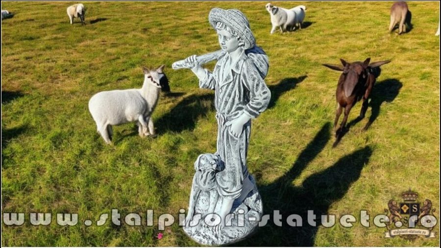 Statuetă ciobănaș cu cățel, gri patinat, model S73. (4)