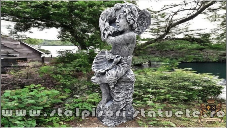 Statuetă copil cu două scoici, din beton, model S77. (4)