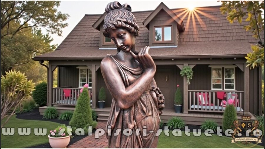 Statuetă domnița cu coroniță, arămiu patinat, model S44. (1)