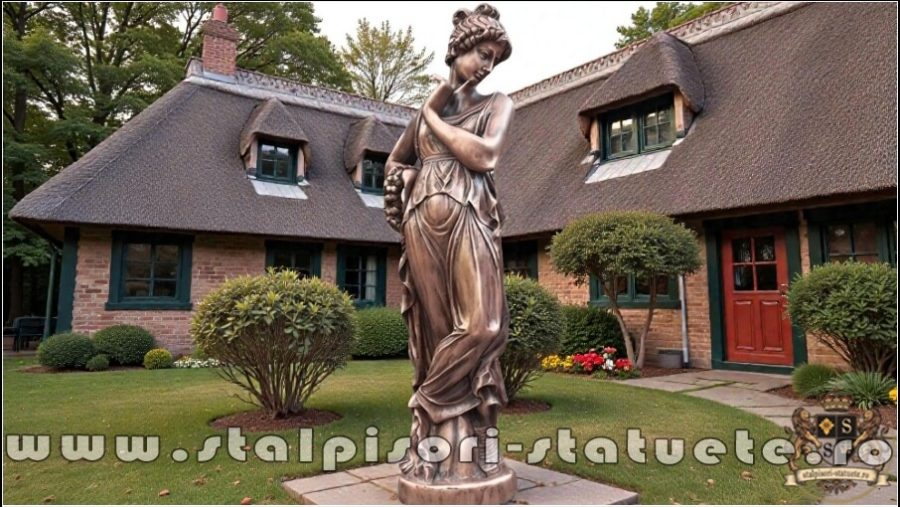 Statuetă domnița cu coroniță, arămiu patinat, model S44. (3)