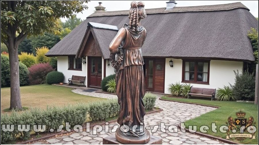 Statuetă domnița cu coroniță, arămiu patinat, model S44. (4)