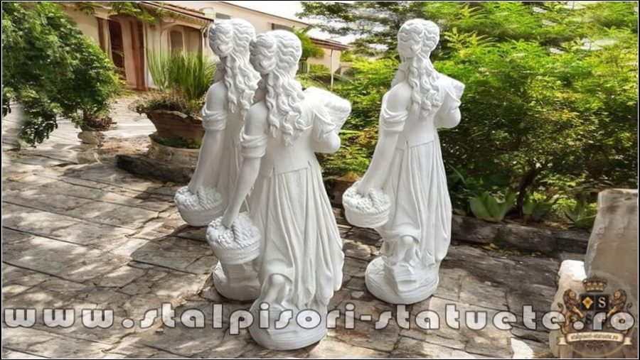 Statuetă domnița cu coșulețe, alb marmorat, model S67. (4)