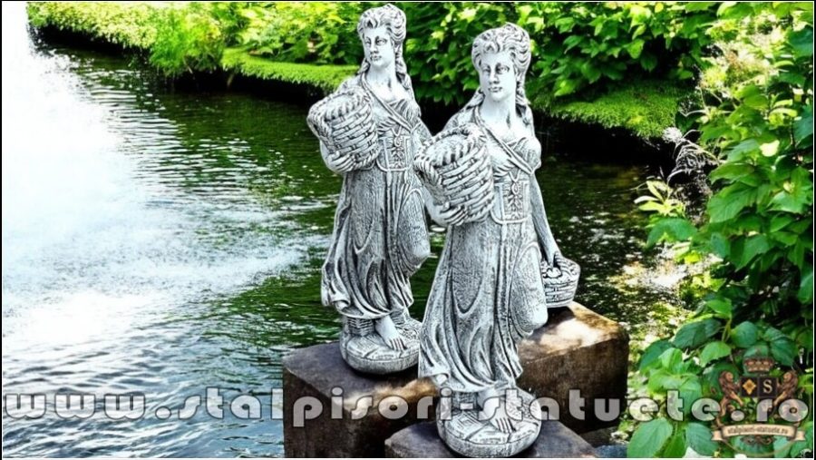 Statuetă domnița cu coșulețe, gri marmorat, model S67. (1)