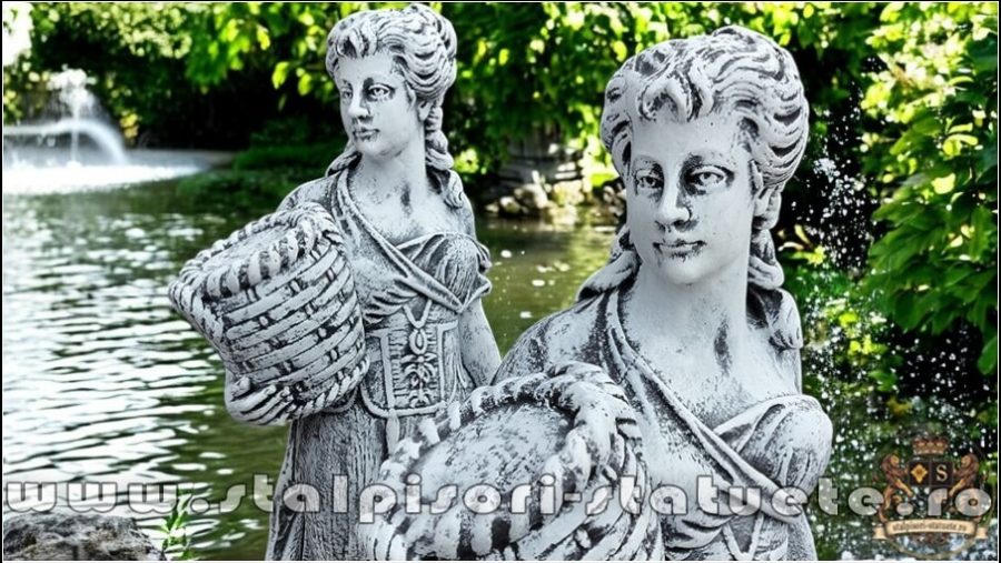 Statuetă domnița cu coșulețe, gri marmorat, model S67. (2)