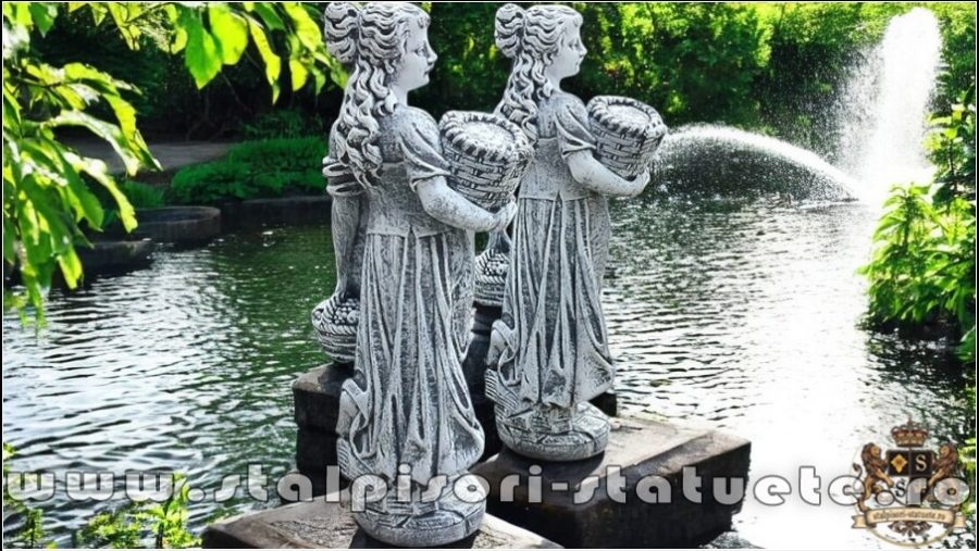 Statuetă domnița cu coșulețe, gri marmorat, model S67. (4)