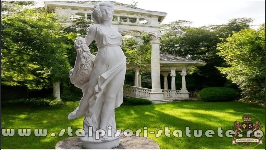 Statuetă domnița cu flori, alb marmorat, model S50. (1)