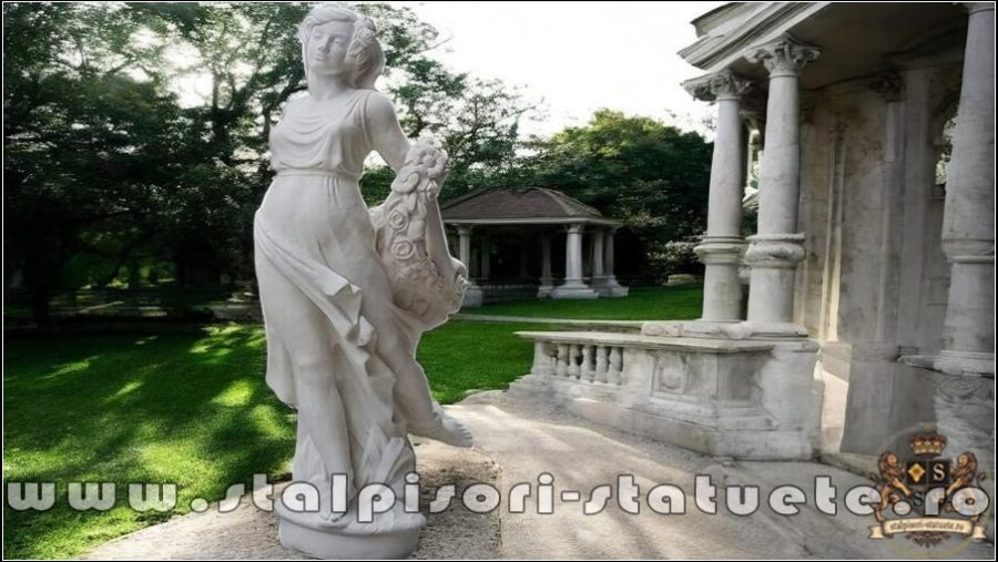 Statuetă domnița cu flori, alb marmorat, model S50. (2)