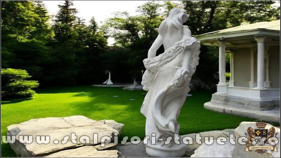 Statuetă domnița cu flori, alb marmorat, model S50. (3)