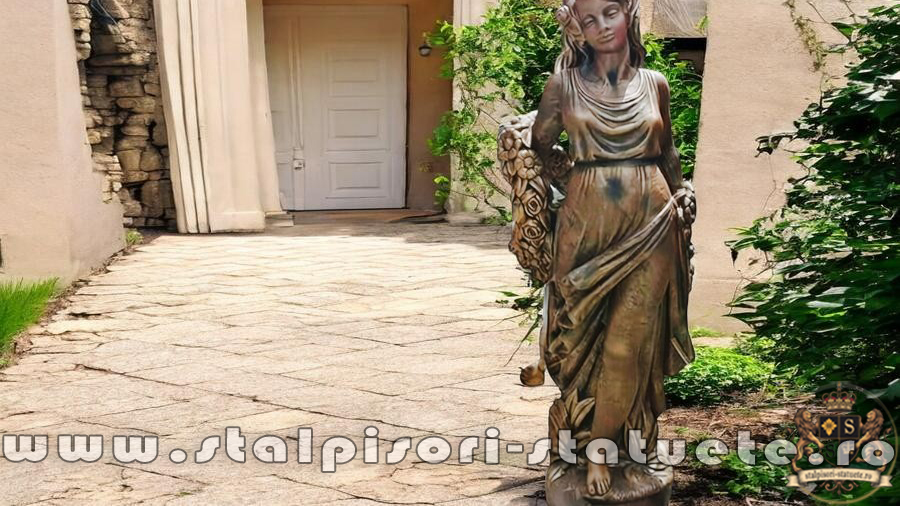 Statuetă domnița cu flori, arămiu marmorat, model S50. (1)