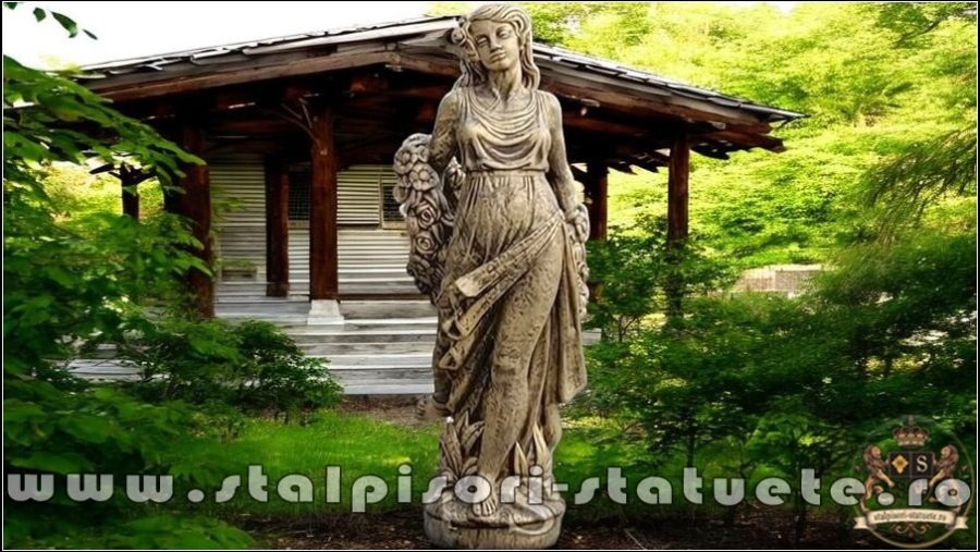 Statuetă domnița cu flori, auriu marmorat, model S50. (1)