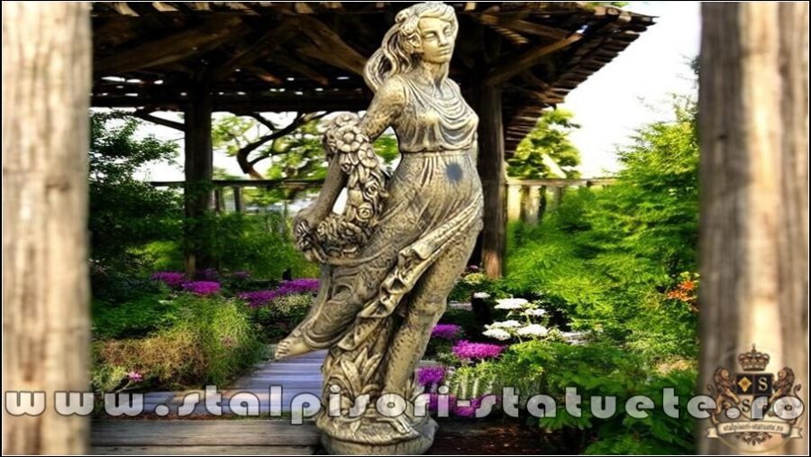 Statuetă domnița cu flori, auriu marmorat, model S50. (2)