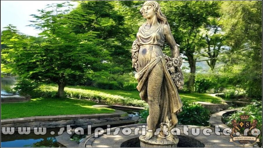 Statuetă domnița cu flori, auriu marmorat, model S50. (3)